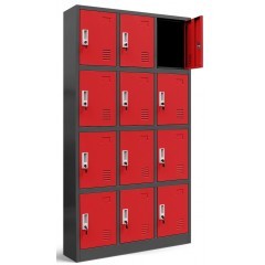 Kovová skříň s úložnými boxy MARC BHP 12 dveří  - antracit/červená - rozměr 185x90 cm 