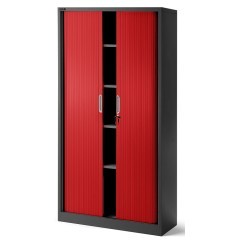 JAN NOWAK - Kovová policová skříň se zámkem  a posuvnými dveřmi MIA  - antracit/červená  - rozměr 185x90 cm 