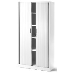 JAN NOWAK - Kovová policová skříň se zámkem  a posuvnými dveřmi MIA  - bílá  - rozměr 185x90 cm 
