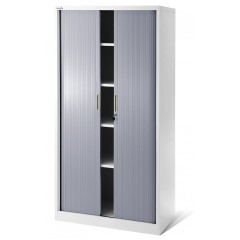 JAN NOWAK - Kovová policová skříň se zámkem  a posuvnými dveřmi MIA  - bílá/šedá  - rozměr 185x90 cm 