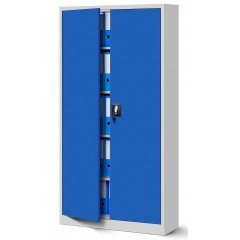 Kovová policová skříň JANA se zámkem - šedá/modrá - rozměr 185x90 cm 