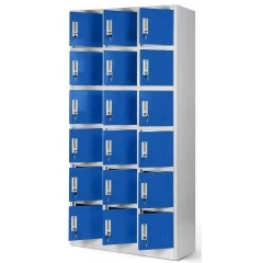 JAN NOWAK - Kovová skříň s úložnými boxy KAREL BHP 18 dveří  -šedá/modrá - rozměr 185x90 cm 