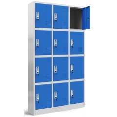 JAN NOWAK - Kovová skříň s úložnými boxy MARC BHP 12 dveří  -šedá/modrá - rozměr 185x90 cm 