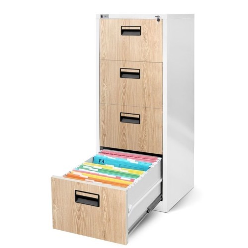 JAN NOWAK - Kovová kartotéka ARA  V4 -  4 zásuvky - výška 132 cm - bílá/dub sonoma