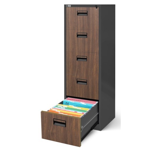 JAN NOWAK - Kovová kartotéka ARA  V5 - 5 zásuvek - výška 163 cm - antracit/ořech