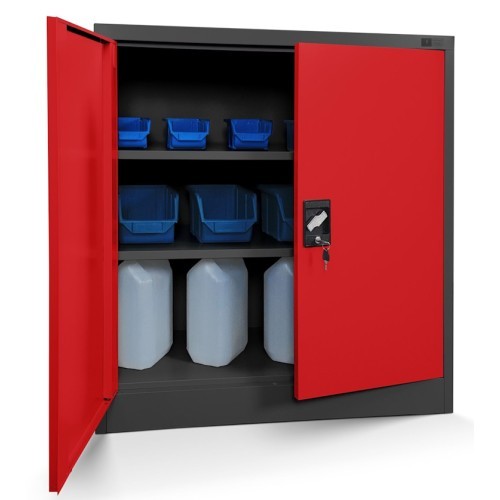 JAN NOWAK - Kovová policová skříň se zámkem  BETA eco - antracit/červená - rozměr 93x90 cm 