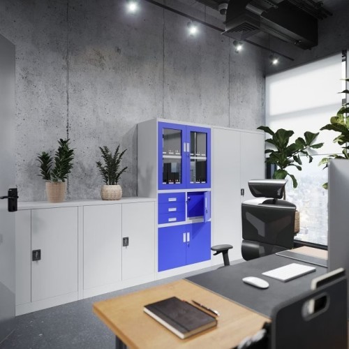 JAN NOWAK - Kovová policová skříň se zámkem  BETA eco - šedá - rozměr 93x90 cm 