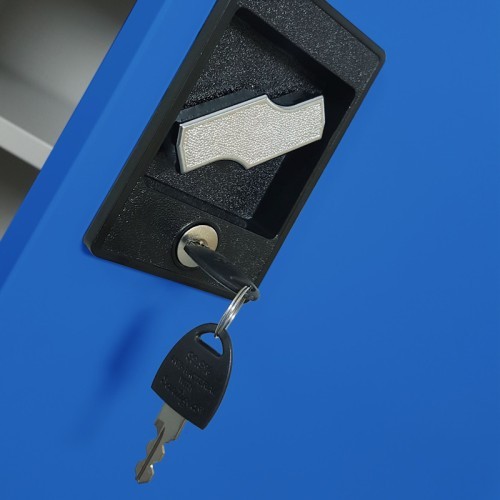 JAN NOWAK - Kovová policová skříň se zámkem  BETA eco - antracit/modrá - rozměr 93x90 cm 