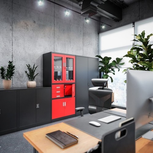 JAN NOWAK - Kovová policová skříň se zámkem  BETA eco - antracit- rozměr 93x90 cm 