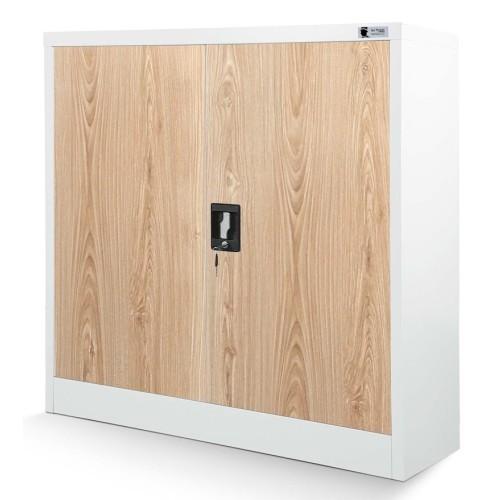 JAN NOWAK - Kovová policová skříň se zámkem  BETA eco - bílá/dub sonoma - rozměr 93x90 cm 