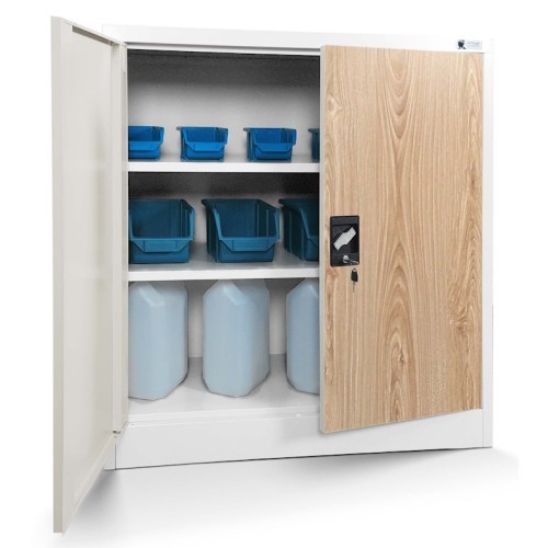 JAN NOWAK - Kovová policová skříň se zámkem  BETA eco - bílá/dub sonoma - rozměr 93x90 cm 