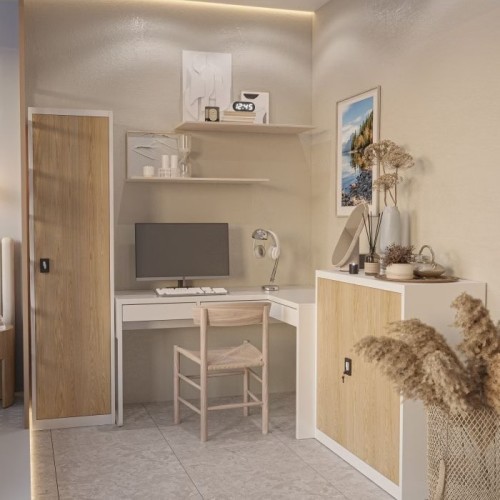 JAN NOWAK - Kovová policová skříň se zámkem  BETA eco - bílá/dub sonoma - rozměr 93x90 cm 