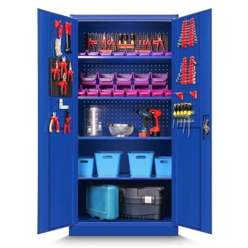 JAN NOWAK - Kovová skříň na nářadí RUNO - modrá -  rozměr 185x92 cm - zámek 