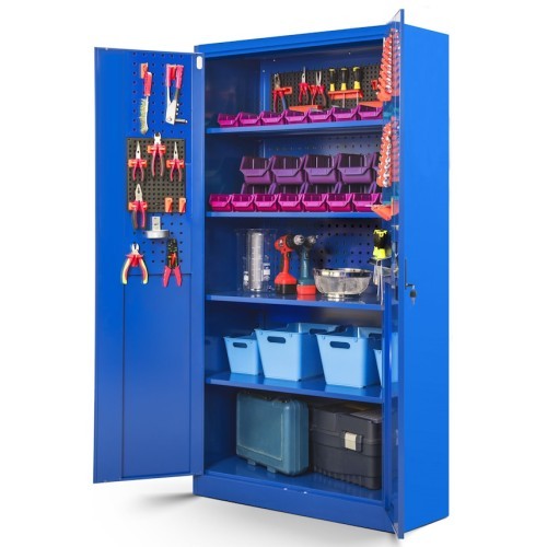 JAN NOWAK - Kovová skříň na nářadí RUNO - modrá -  rozměr 185x92 cm - zámek 