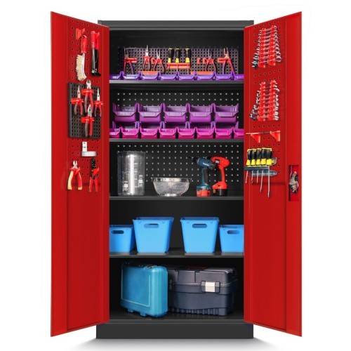 JAN NOWAK - Kovová skříň na nářadí RUNO - červená -  rozměr 185x92 cm - zámek 