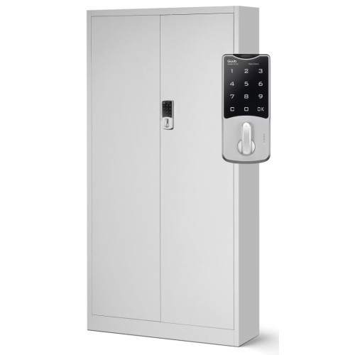 JAN NOWAK - Kovová policová skříň s elektronickým zámkem  DANY - šedá  - rozměr 185x90 cm 