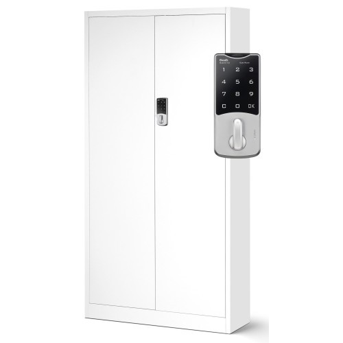 JAN NOWAK - Kovová policová skříň s elektronickým zámkem  DANY - bílá - rozměr 185x90 cm 
