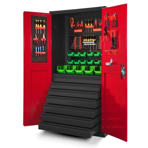 JAN NOWAK - Kovová skříň na nářadí AREK - červená -  rozměr 185x92 cm - zámek 