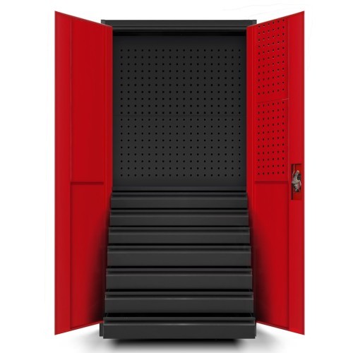 JAN NOWAK - Kovová skříň na nářadí AREK - červená -  rozměr 185x92 cm - zámek 