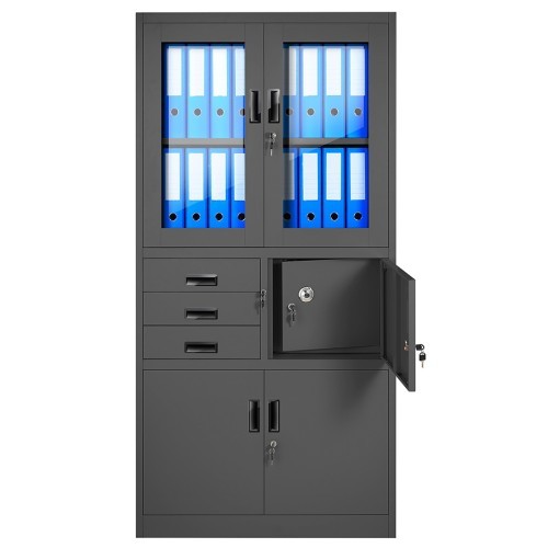 JAN NOWAK - Kovová policová skříň s trezorem  PILIP  - antracit  - rozměr 185x90 cm 