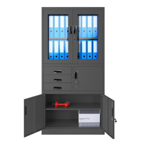 JAN NOWAK - Kovová policová skříň s trezorem  PILIP  - antracit  - rozměr 185x90 cm 