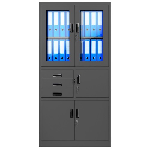 JAN NOWAK - Kovová policová skříň s trezorem  PILIP  - antracit  - rozměr 185x90 cm 