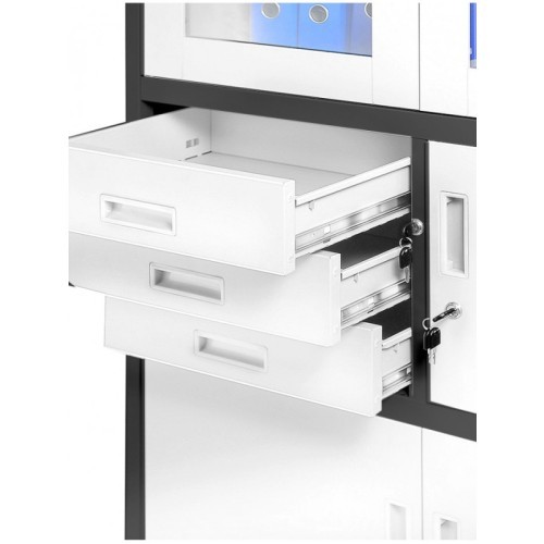 JAN NOWAK - Kovová policová skříň s trezorem  PILIP  - antracit / bílá - rozměr 185x90 cm 