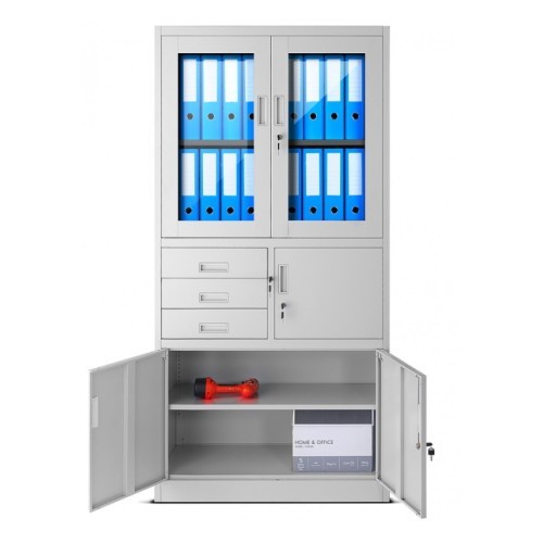 JAN NOWAK - Kovová policová skříň s trezorem  PILIP  - šedá  - rozměr 185x90 cm 