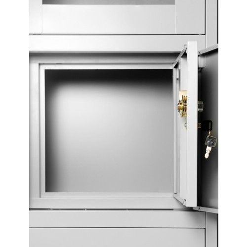 JAN NOWAK - Kovová policová skříň s trezorem  PILIP  - šedá  - rozměr 185x90 cm 