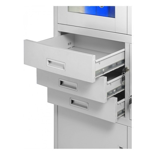 JAN NOWAK - Kovová policová skříň s trezorem  PILIP  - šedá  - rozměr 185x90 cm 