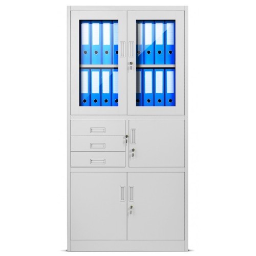 JAN NOWAK - Kovová policová skříň s trezorem  PILIP  - šedá  - rozměr 185x90 cm 