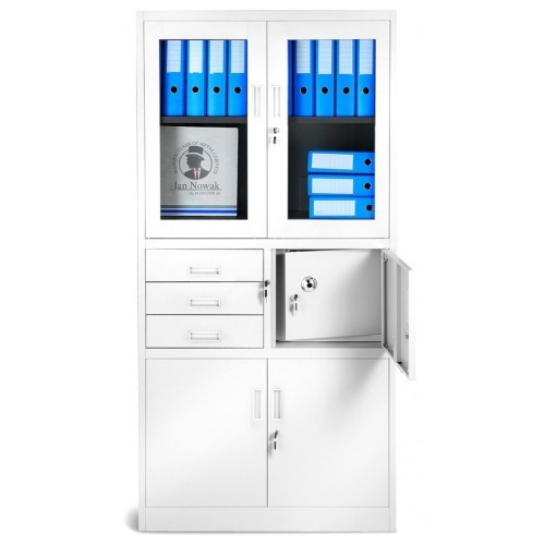 JAN NOWAK - Kovová policová skříň s trezorem  PILIP  - bílá - rozměr 185x90 cm 