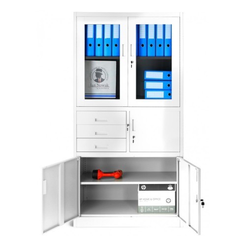 JAN NOWAK - Kovová policová skříň s trezorem  PILIP  - bílá - rozměr 185x90 cm 
