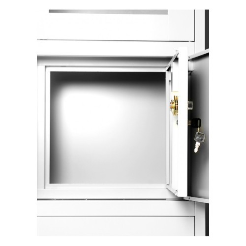 JAN NOWAK - Kovová policová skříň s trezorem  PILIP  - bílá - rozměr 185x90 cm 