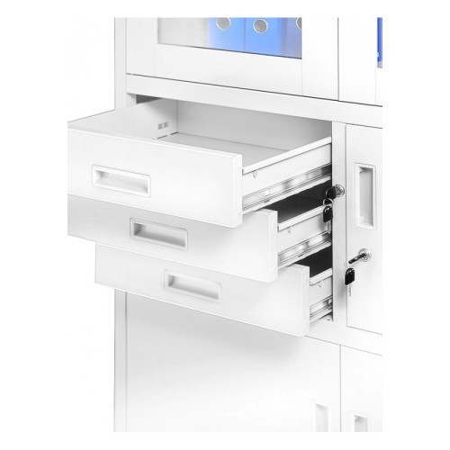 JAN NOWAK - Kovová policová skříň s trezorem  PILIP  - bílá - rozměr 185x90 cm 