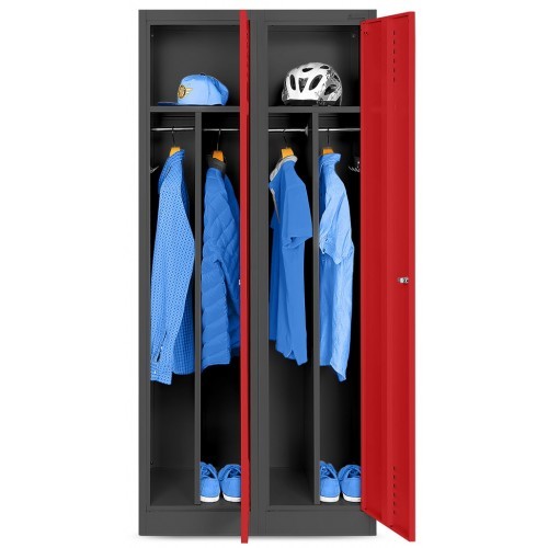 JAN NOWAK - Kovová šatní skříň KASPER 4  BHP - antracit/červená -  rozměr 180x80 cm 