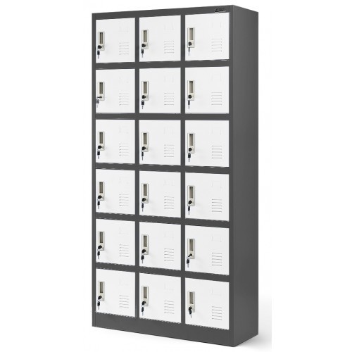 JAN NOWAK - Kovová skříň s úložnými boxy KAREL BHP 18 dveří  -antracit/bílá - rozměr 185x90 cm 