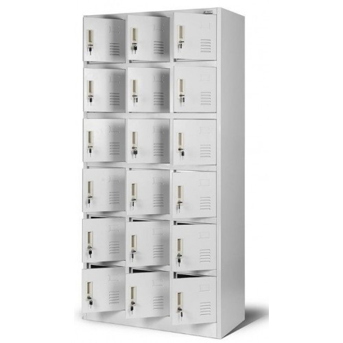 JAN NOWAK - Kovová skříň s úložnými boxy KAREL BHP 18 dveří  -šedá - rozměr 185x90 cm 