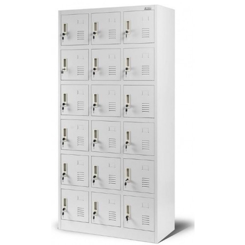 JAN NOWAK - Kovová skříň s úložnými boxy KAREL BHP 18 dveří  -šedá - rozměr 185x90 cm 