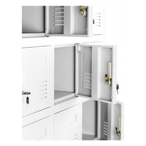 JAN NOWAK - Kovová skříň s úložnými boxy KAREL BHP 18 dveří  -šedá - rozměr 185x90 cm 