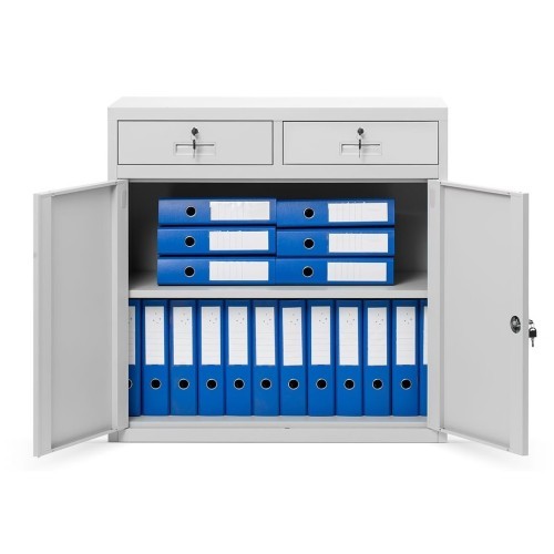 JAN NOWAK - Kovová policová skříň s trezorem  ELEN  - šedá  - rozměr 90x90 cm 