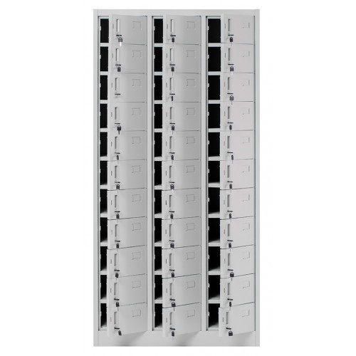 JAN NOWAK - Kovová skříň s úložnými boxy LIVER BHP 33 dveří  -šedá - rozměr 185x90 cm 