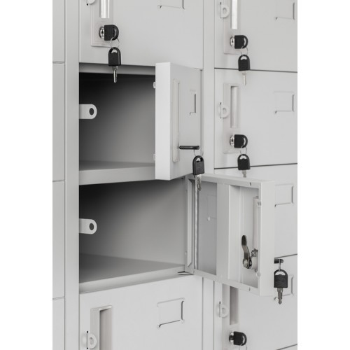 JAN NOWAK - Kovová skříň s úložnými boxy LIVER BHP 33 dveří  -šedá - rozměr 185x90 cm 