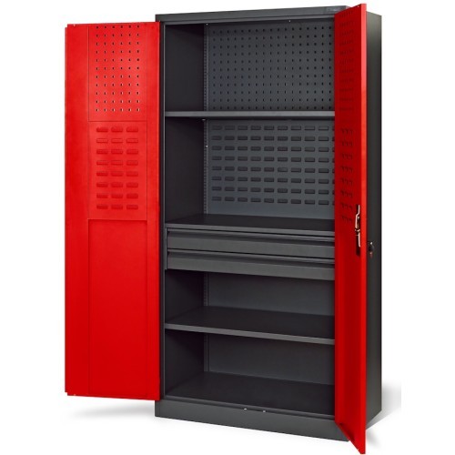 JAN NOWAK - Kovová skříň na nářadí SIMON - červená -  rozměr 185x92 cm - zámek 