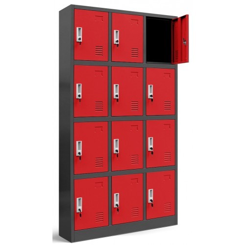 JAN NOWAK - Kovová skříň s úložnými boxy MARC BHP 12 dveří  - antracit/červená - rozměr 185x90 cm 