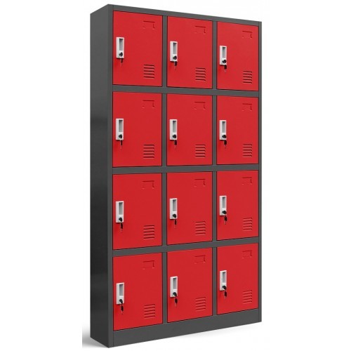 JAN NOWAK - Kovová skříň s úložnými boxy MARC BHP 12 dveří  - antracit/červená - rozměr 185x90 cm 