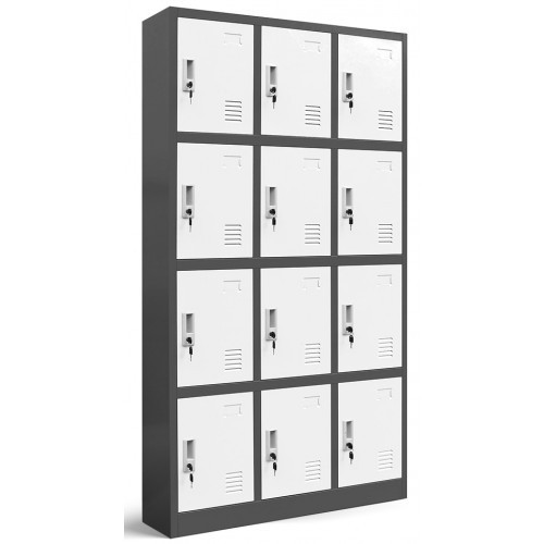 JAN NOWAK - Kovová skříň s úložnými boxy MARC BHP 12 dveří  -antracit/bílá - rozměr 185x90 cm 