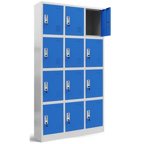 JAN NOWAK - Kovová skříň s úložnými boxy MARC BHP 12 dveří  -šedá/modrá - rozměr 185x90 cm 