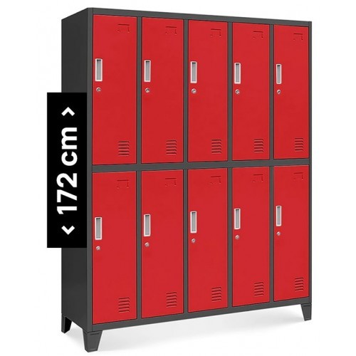 JAN NOWAK - Kovová šatní skříň BARTEKA BHP10  - antracit/červená - rozměr 172x136 cm 