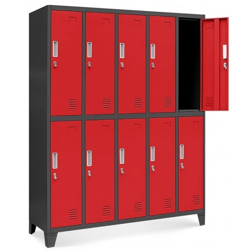 JAN NOWAK - Kovová šatní skříň BARTEKA BHP10  - antracit/červená - rozměr 172x136 cm 